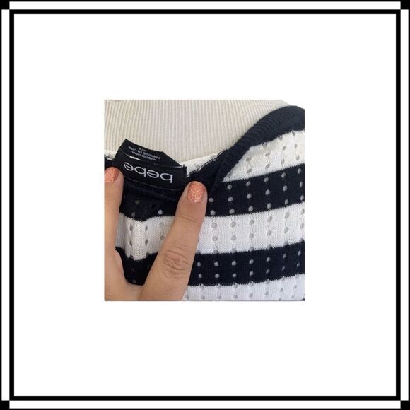EUC!! Bebe Black/White striped Sweater.  Perfect for Summer, Sz Med - Picture 4 of 4